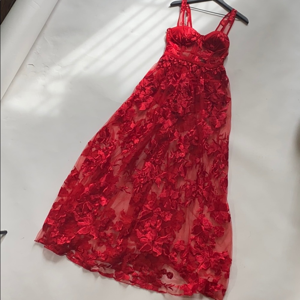 Red sheer long dress